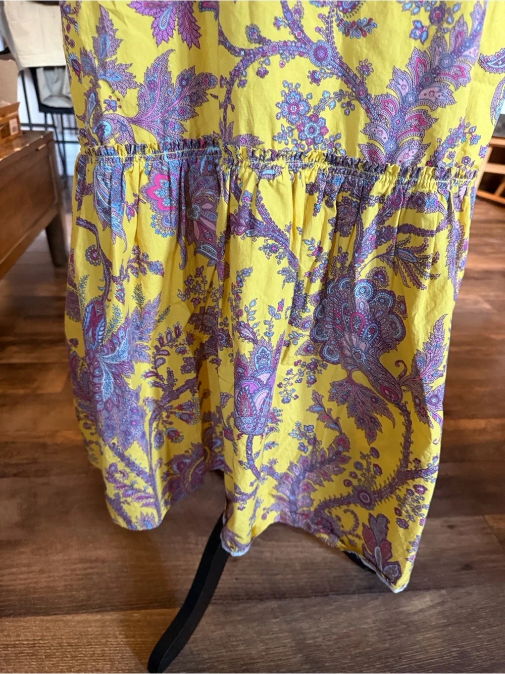 J. Crew Collection Midi Dress in Mustard Yellow with Pink & Purple Paisley